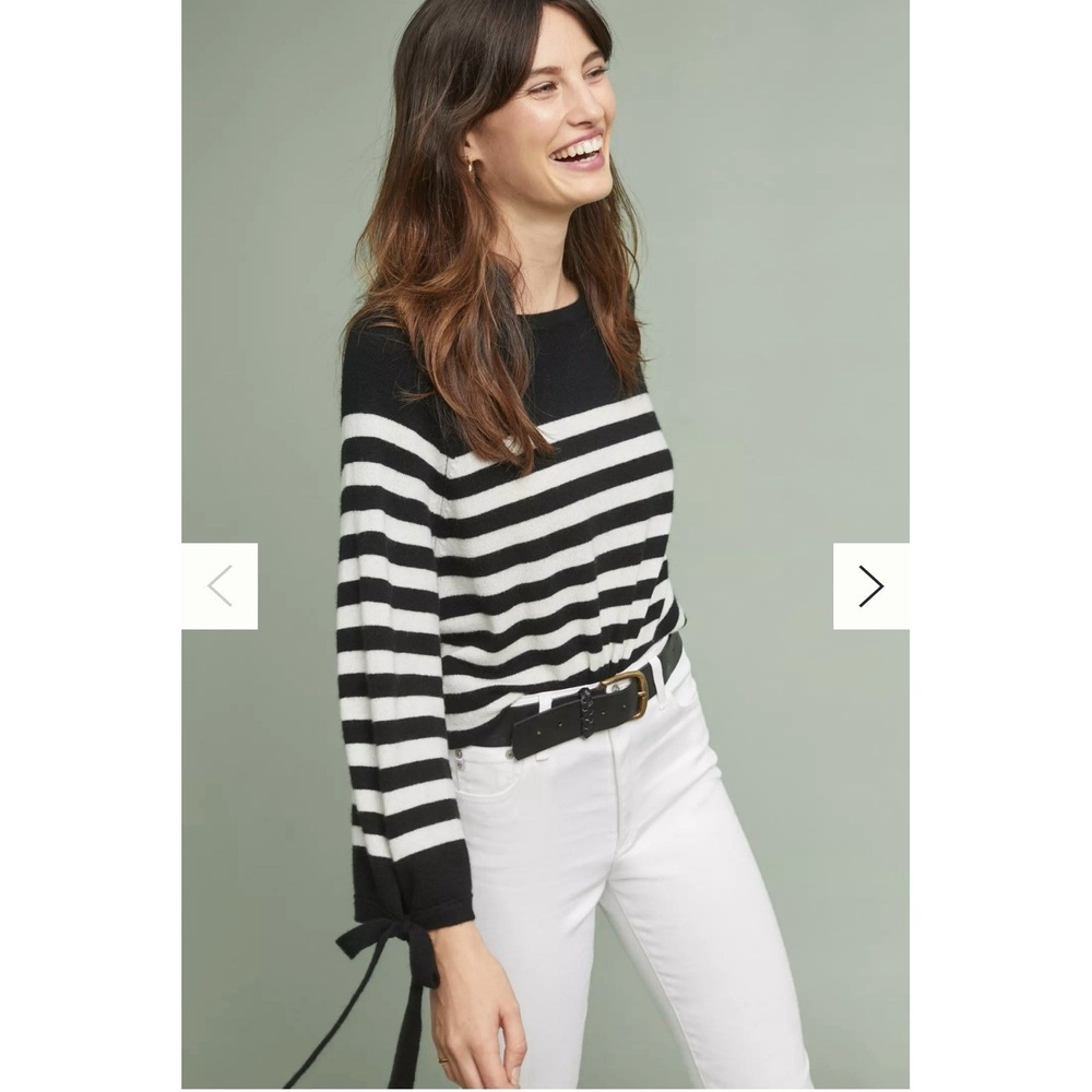 Anthropologie Velvet Graham Spencer Striped 100% Cashmere Sweater Sz S Nautical
